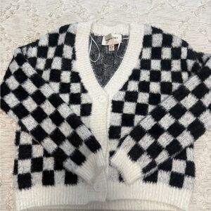 Industry Republic Black and White Checkered Knit Button Up Cardigan
